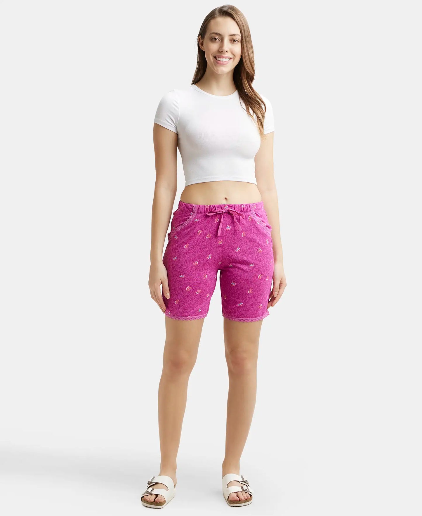 Micro Modal Cotton Relaxed Fit Printed Shorts with Side Pockets - Lavender Scent Assorted Prints-4