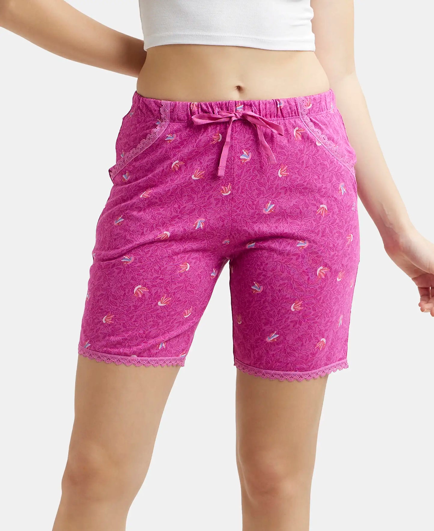 Micro Modal Cotton Relaxed Fit Printed Shorts with Side Pockets - Lavender Scent Assorted Prints-5