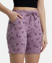 Micro Modal Cotton Relaxed Fit Printed Shorts with Side Pockets - Old Rose-2