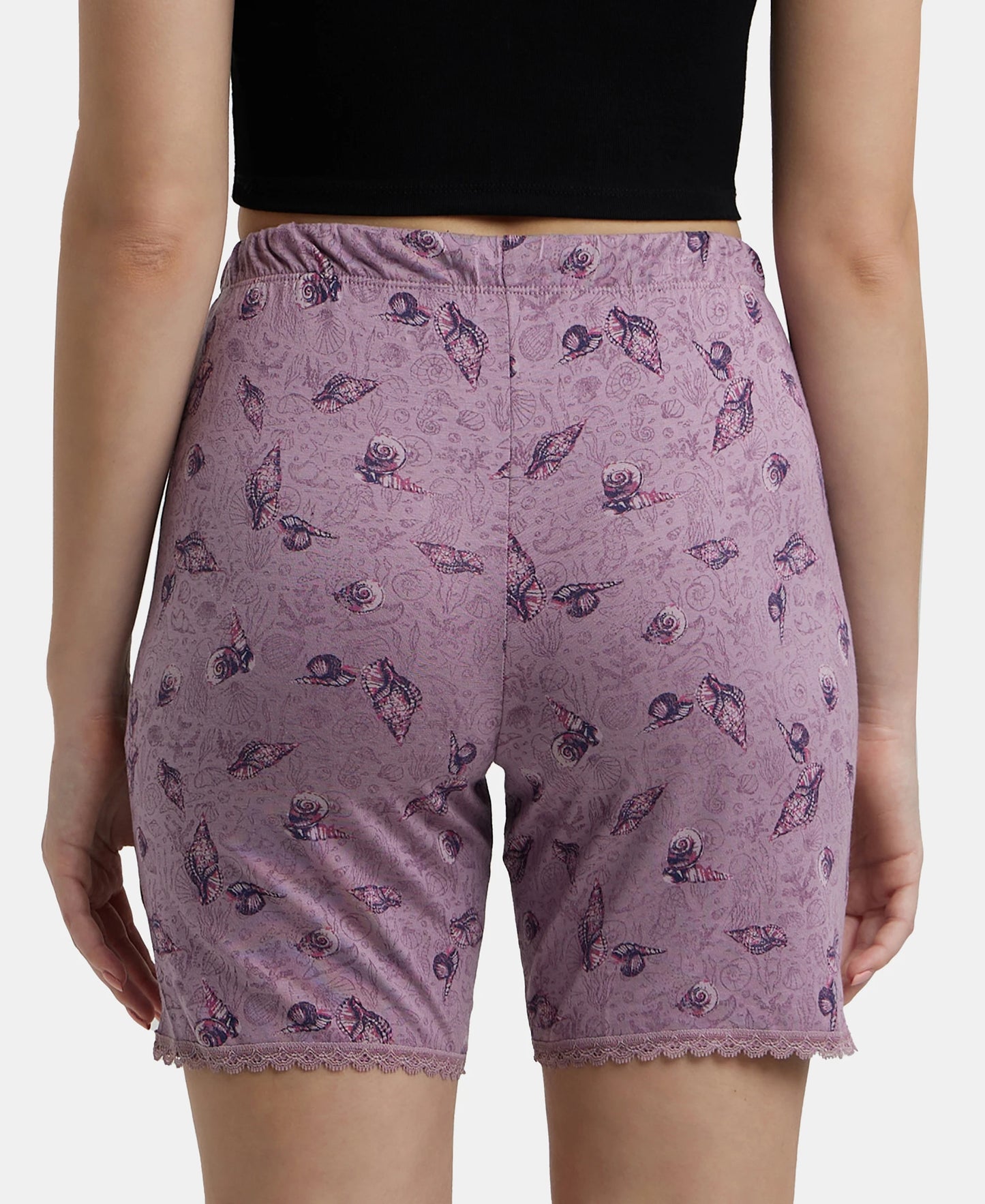Micro Modal Cotton Relaxed Fit Printed Shorts with Side Pockets - Old Rose-3