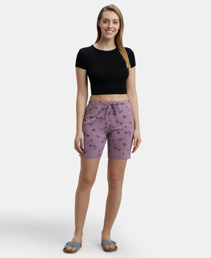Micro Modal Cotton Relaxed Fit Printed Shorts with Side Pockets - Old Rose-4