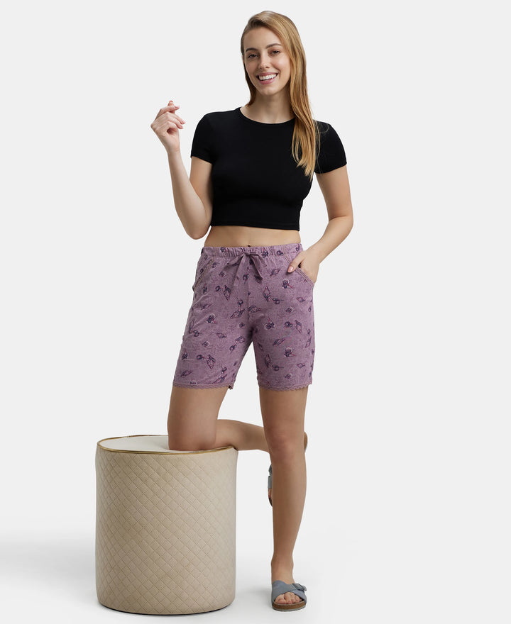 Micro Modal Cotton Relaxed Fit Printed Shorts with Side Pockets - Old Rose-6