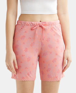 Micro Modal Cotton Relaxed Fit Printed Shorts with Side Pockets - Peach Blossom Assorted Prints-1