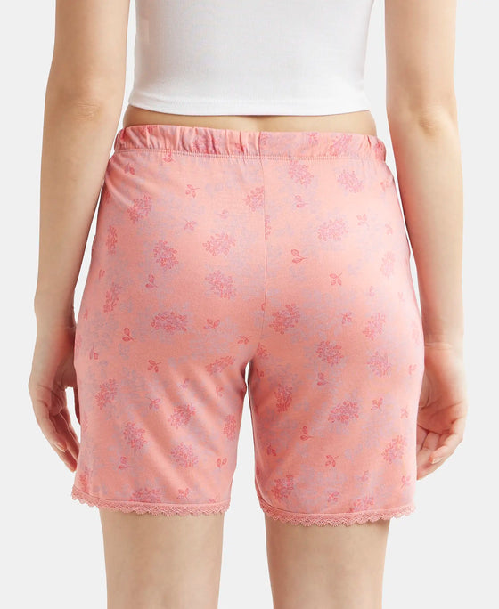 Micro Modal Cotton Relaxed Fit Printed Shorts with Side Pockets - Peach Blossom Assorted Prints-3