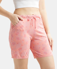 Micro Modal Cotton Relaxed Fit Printed Shorts with Side Pockets - Peach Blossom Assorted Prints-5