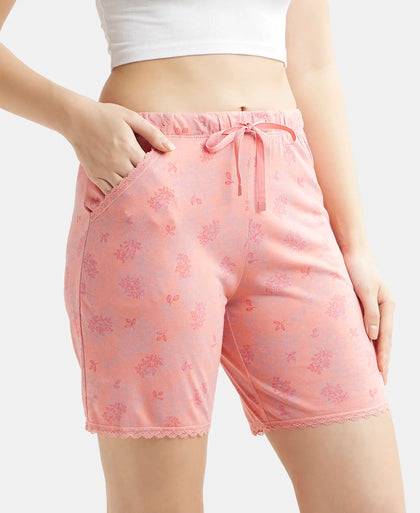 Micro Modal Cotton Relaxed Fit Printed Shorts with Side Pockets - Peach Blossom Assorted Prints-5