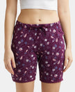 Micro Modal Cotton Relaxed Fit Printed Shorts with Side Pockets - Purple Wine Assorted Prints-1