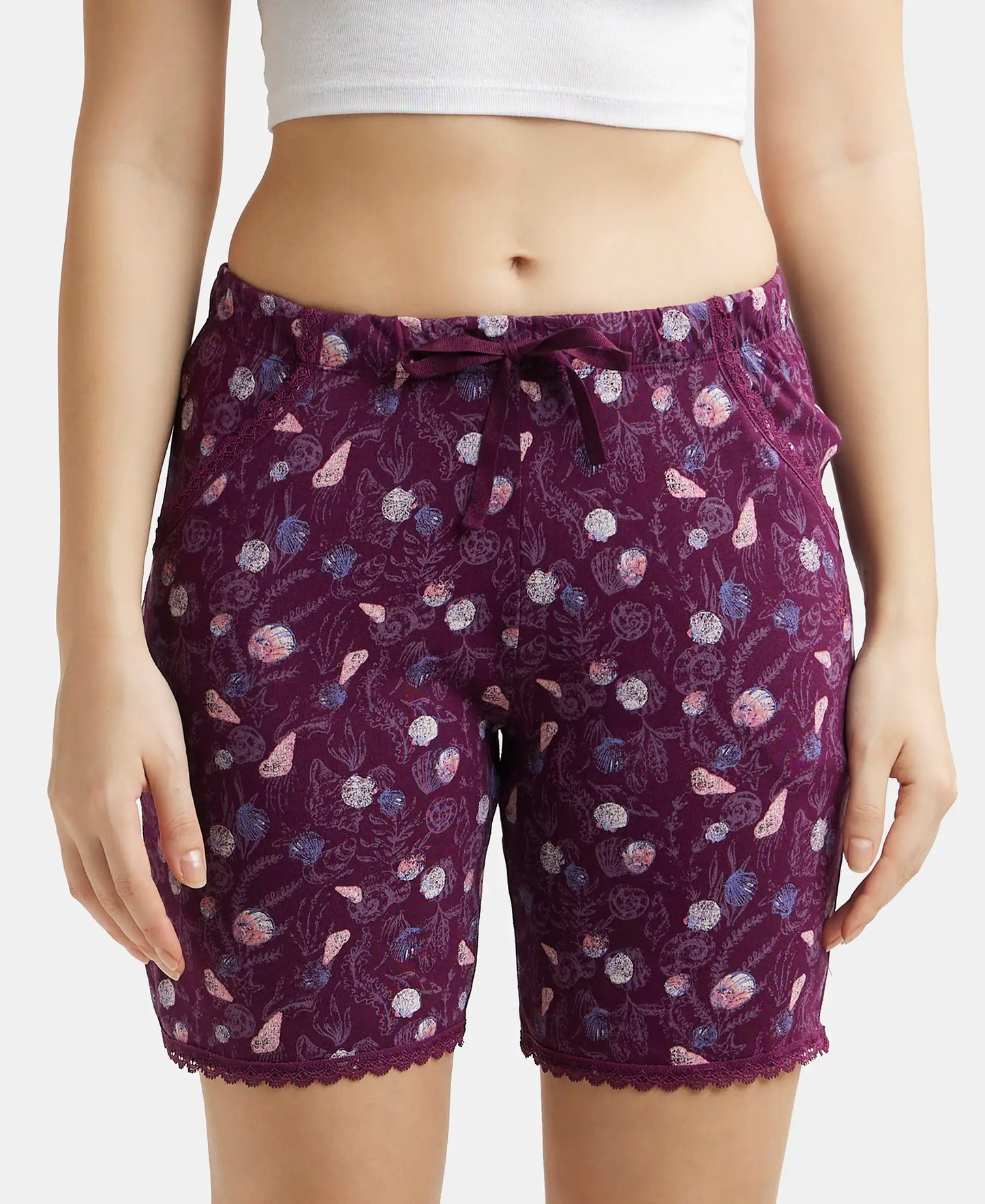 Micro Modal Cotton Relaxed Fit Printed Shorts with Side Pockets - Purple Wine Assorted Prints-1