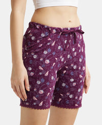 Micro Modal Cotton Relaxed Fit Printed Shorts with Side Pockets - Purple Wine Assorted Prints-2