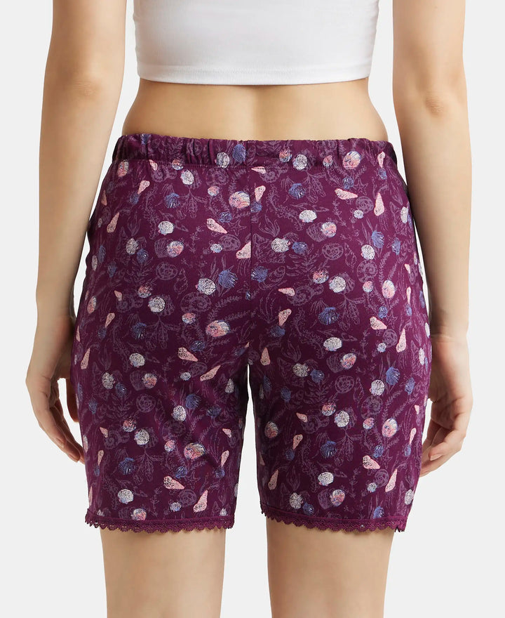 Micro Modal Cotton Relaxed Fit Printed Shorts with Side Pockets - Purple Wine Assorted Prints-3