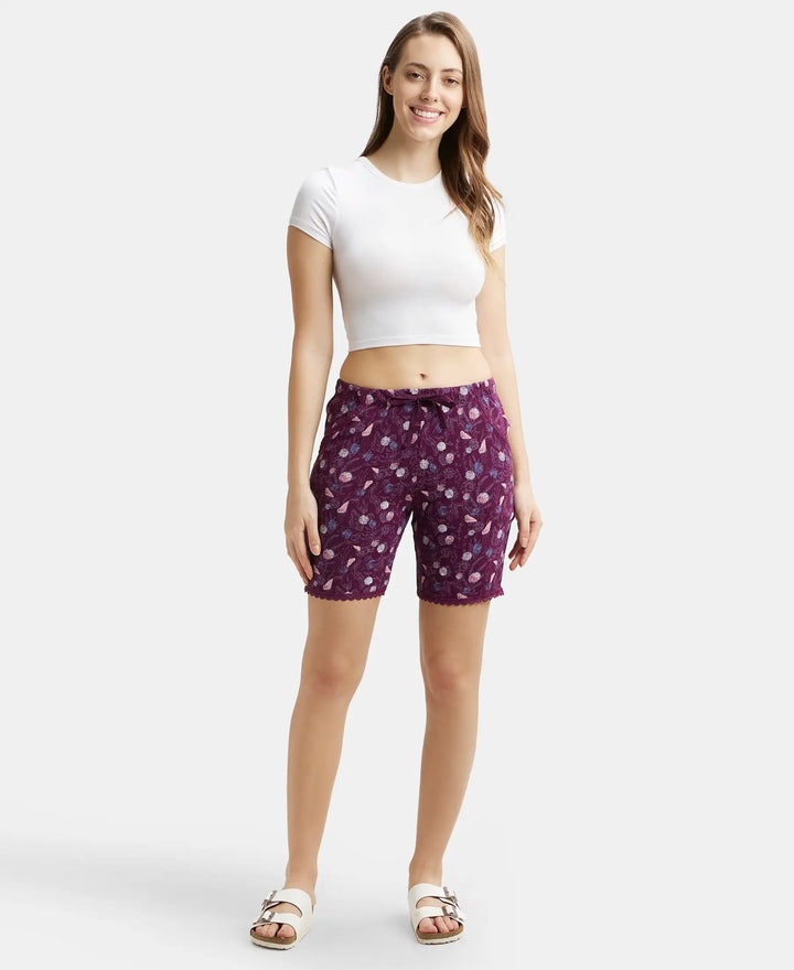 Micro Modal Cotton Relaxed Fit Printed Shorts with Side Pockets - Purple Wine Assorted Prints-4