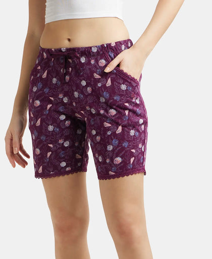 Micro Modal Cotton Relaxed Fit Printed Shorts with Side Pockets - Purple Wine Assorted Prints-5