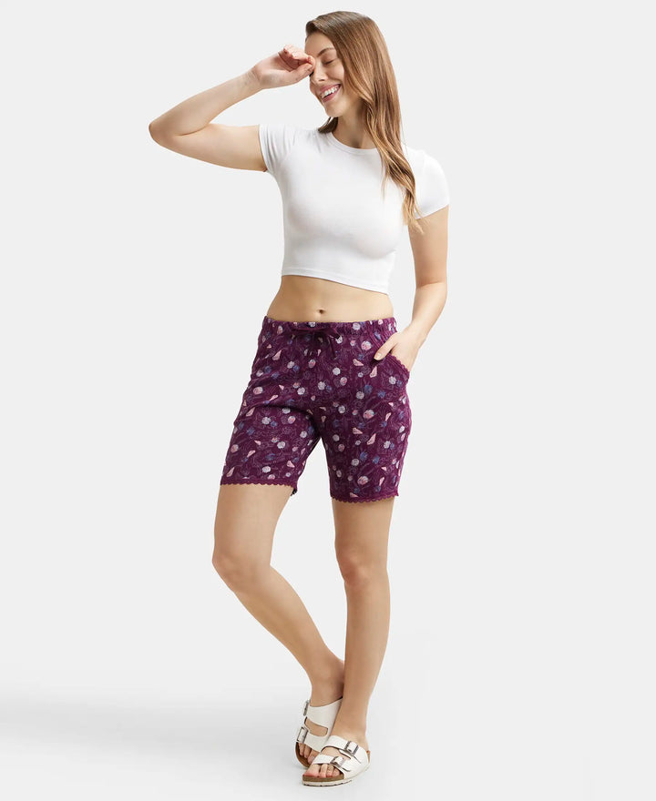 Micro Modal Cotton Relaxed Fit Printed Shorts with Side Pockets - Purple Wine Assorted Prints-6
