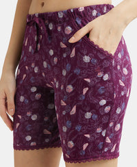 Micro Modal Cotton Relaxed Fit Printed Shorts with Side Pockets - Purple Wine Assorted Prints-7