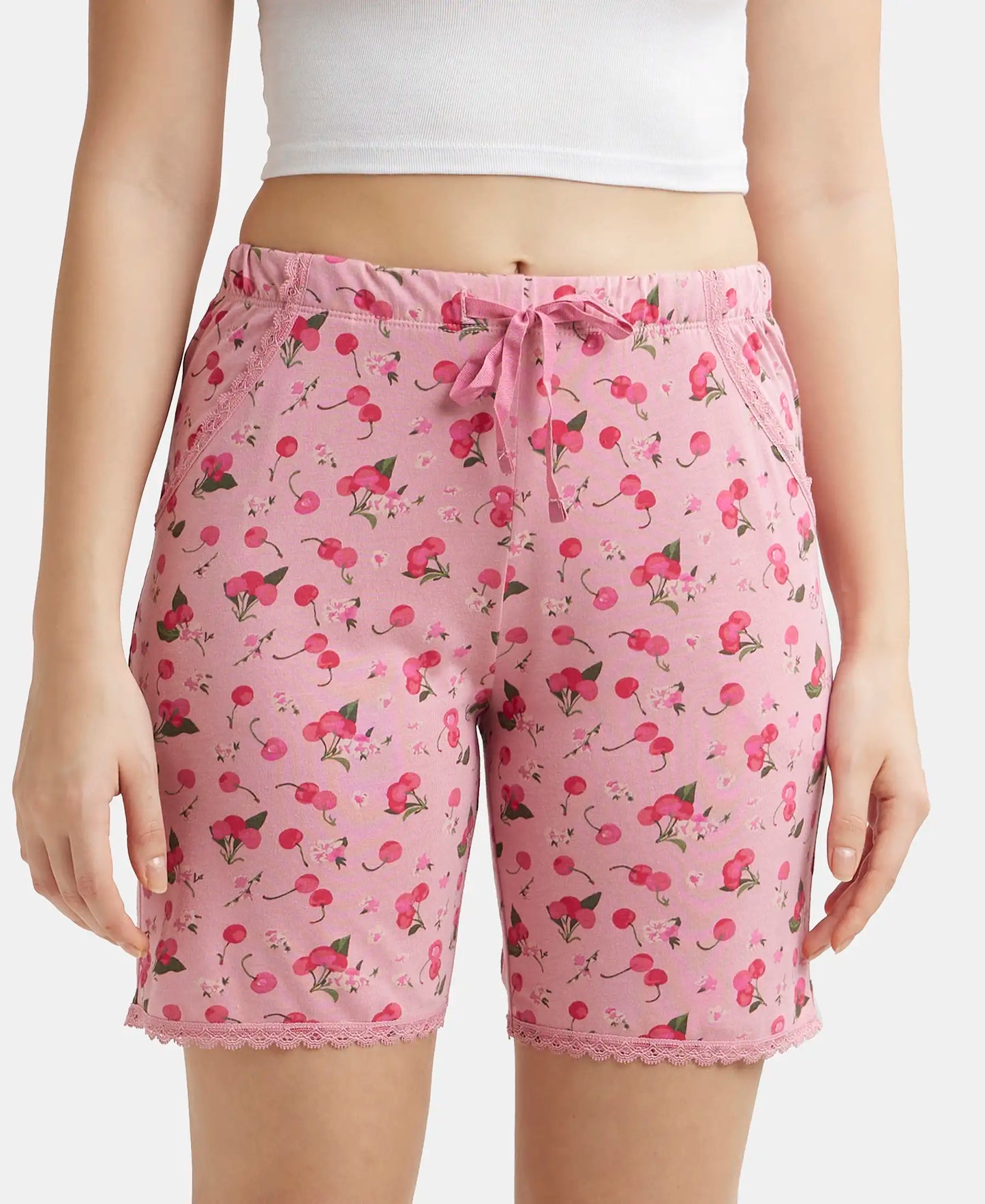 Micro Modal Cotton Relaxed Fit Printed Shorts with Side Pockets - Wild Rose-1