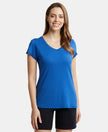 Micro Modal Cotton Relaxed Fit Solid V Neck Half Sleeve T-Shirt - Blue Quartz-1