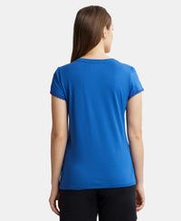 Micro Modal Cotton Relaxed Fit Solid V Neck Half Sleeve T-Shirt - Blue Quartz-3