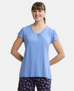 Micro Modal Cotton Relaxed Fit Solid V Neck Half Sleeve T-Shirt - Iris Blue