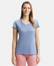 Micro Modal Cotton Relaxed Fit Solid V Neck Half Sleeve T-Shirt - Infinity Blue-1