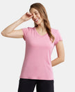 Micro Modal Cotton Relaxed Fit Solid V Neck Half Sleeve T-Shirt - Peach Blossom-5
