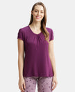 Micro Modal Cotton Relaxed Fit Solid V Neck Half Sleeve T-Shirt - Purple Wine-1
