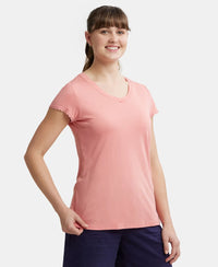 Micro Modal Cotton Relaxed Fit Solid V Neck Half Sleeve T-Shirt - Wild Rose-2