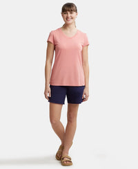 Micro Modal Cotton Relaxed Fit Solid V Neck Half Sleeve T-Shirt - Wild Rose-4