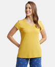 Micro Modal Cotton Relaxed Fit Solid V Neck Half Sleeve T-Shirt - Yolk Yellow-1