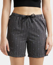 Super Combed Cotton Yarn Dyed Woven Relaxed Fit Striped Shorts with Side Pockets - Black-1