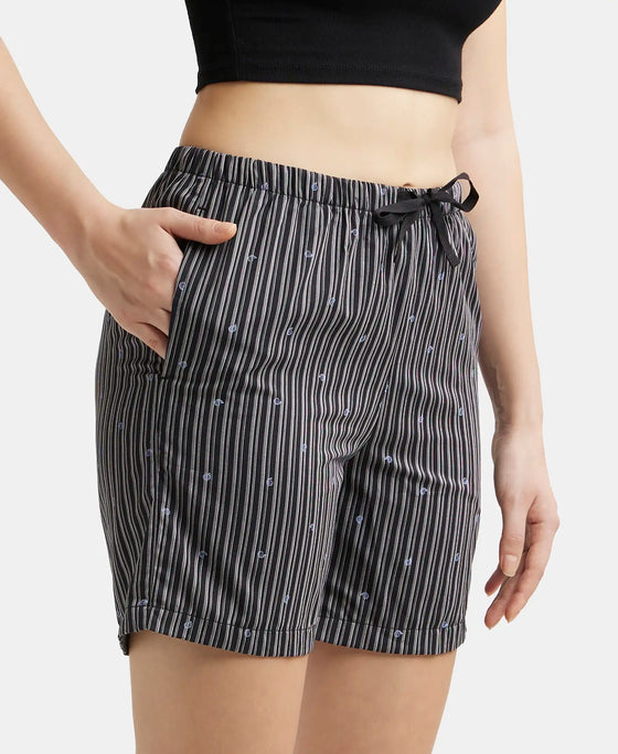 Super Combed Cotton Yarn Dyed Woven Relaxed Fit Striped Shorts with Side Pockets - Black-2