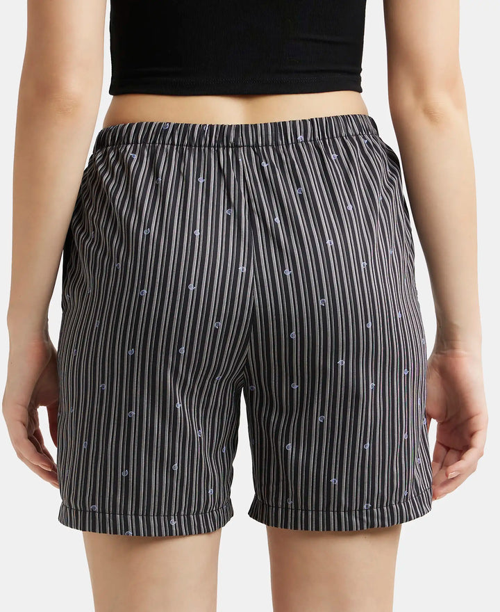 Super Combed Cotton Yarn Dyed Woven Relaxed Fit Striped Shorts with Side Pockets - Black-3