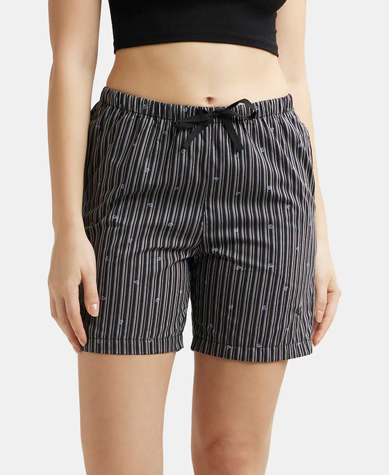 Super Combed Cotton Yarn Dyed Woven Relaxed Fit Striped Shorts with Side Pockets - Black-5