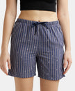 Super Combed Cotton Yarn Dyed Woven Relaxed Fit Striped Shorts with Side Pockets - Classic Navy Assorted Checks-1