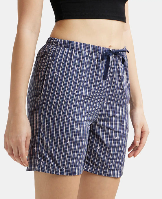 Super Combed Cotton Yarn Dyed Woven Relaxed Fit Striped Shorts with Side Pockets - Classic Navy Assorted Checks-2