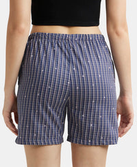 Super Combed Cotton Yarn Dyed Woven Relaxed Fit Striped Shorts with Side Pockets - Classic Navy Assorted Checks-3