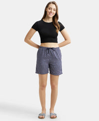 Super Combed Cotton Yarn Dyed Woven Relaxed Fit Striped Shorts with Side Pockets - Classic Navy Assorted Checks-4