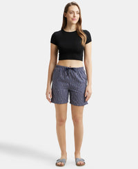 Super Combed Cotton Yarn Dyed Woven Relaxed Fit Striped Shorts with Side Pockets - Classic Navy Assorted Checks-6