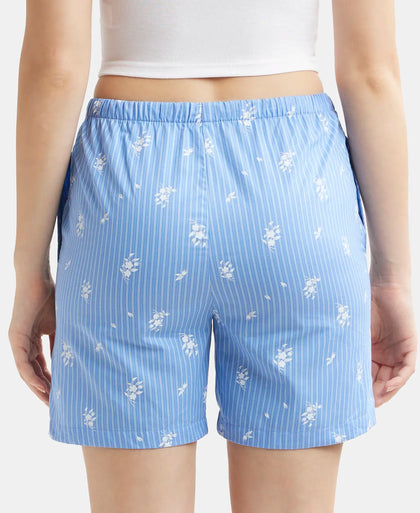 Super Combed Cotton Yarn Dyed Woven Relaxed Fit Striped Shorts with Side Pockets - Iris Blue Assorted Checks-3