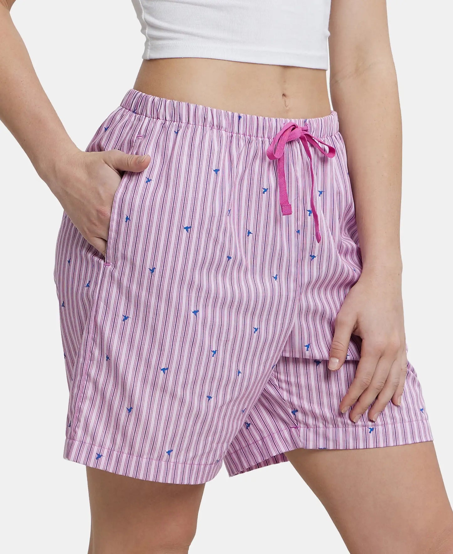 Super Combed Cotton Yarn Dyed Woven Relaxed Fit Striped Shorts with Side Pockets - Lavender Scent Assorted Checks-2