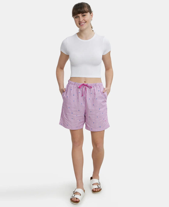 Super Combed Cotton Yarn Dyed Woven Relaxed Fit Striped Shorts with Side Pockets - Lavender Scent Assorted Checks-4