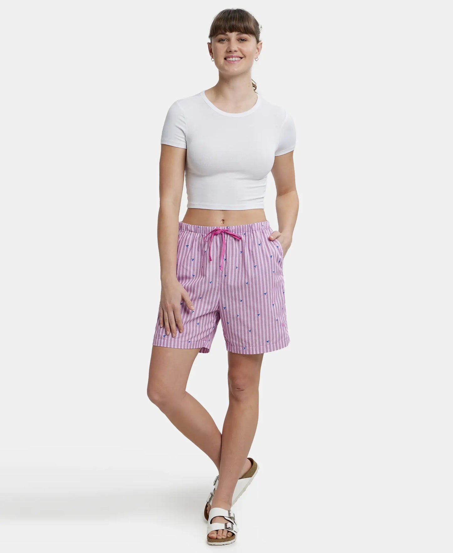 Super Combed Cotton Yarn Dyed Woven Relaxed Fit Striped Shorts with Side Pockets - Lavender Scent Assorted Checks-6