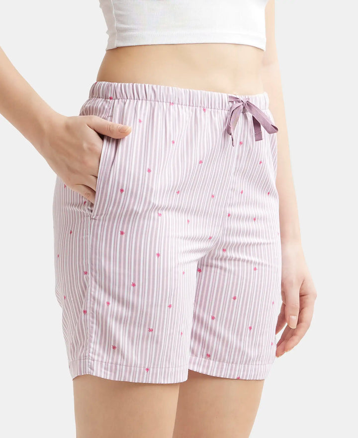 Super Combed Cotton Yarn Dyed Woven Relaxed Fit Striped Shorts with Side Pockets - Old Rose-2