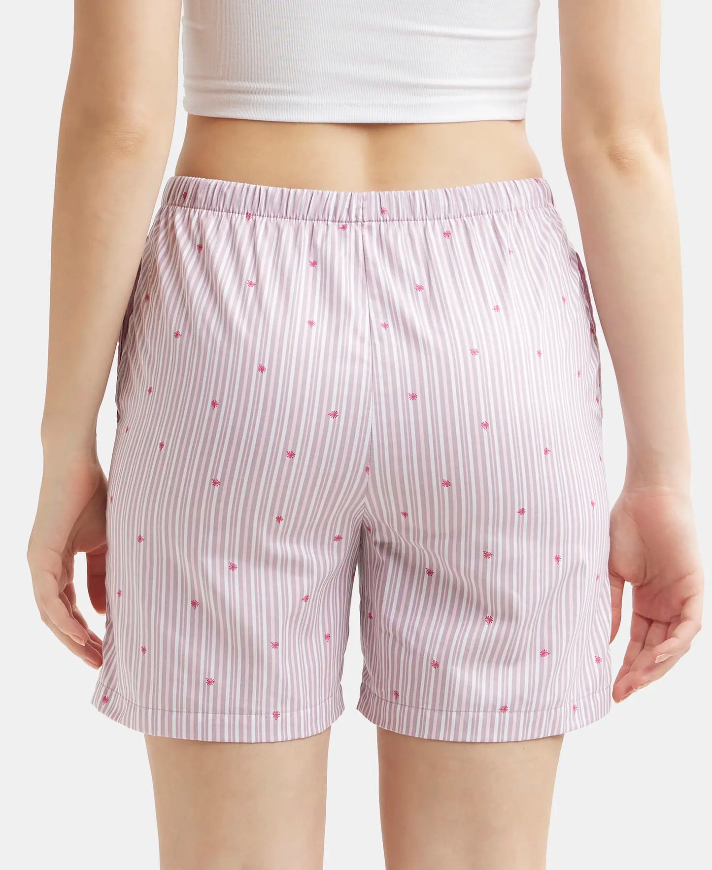 Super Combed Cotton Yarn Dyed Woven Relaxed Fit Striped Shorts with Side Pockets - Old Rose-3