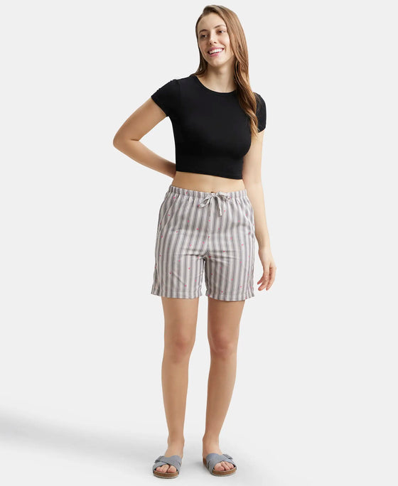 Super Combed Cotton Yarn Dyed Woven Relaxed Fit Striped Shorts with Side Pockets - Vapour Blue-6