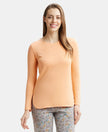 Micro Modal Cotton Relaxed Fit Solid Round Neck Full Sleeve T-Shirt with Curved Hem Styling - Coral Reef-1