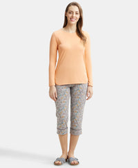 Micro Modal Cotton Relaxed Fit Solid Round Neck Full Sleeve T-Shirt with Curved Hem Styling - Coral Reef-4