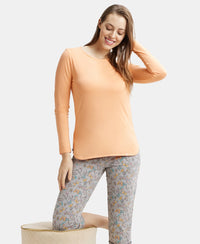 Micro Modal Cotton Relaxed Fit Solid Round Neck Full Sleeve T-Shirt with Curved Hem Styling - Coral Reef-6