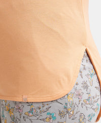 Micro Modal Cotton Relaxed Fit Solid Round Neck Full Sleeve T-Shirt with Curved Hem Styling - Coral Reef-7