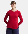 Micro Modal Cotton Relaxed Fit Solid Round Neck Full Sleeve T-Shirt with Curved Hem Styling - Jester Red-1