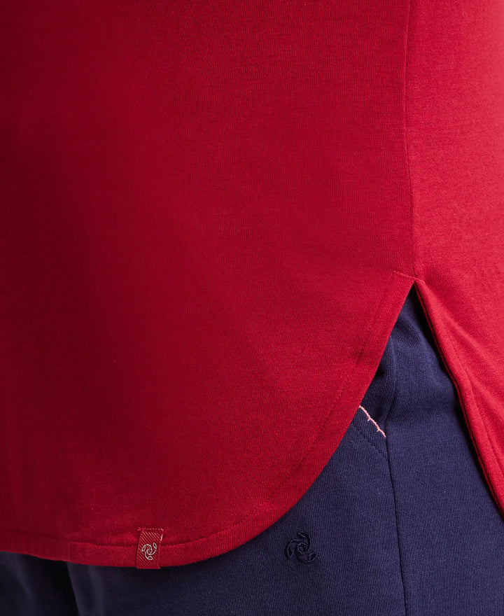 Micro Modal Cotton Relaxed Fit Solid Round Neck Full Sleeve T-Shirt with Curved Hem Styling - Jester Red-6